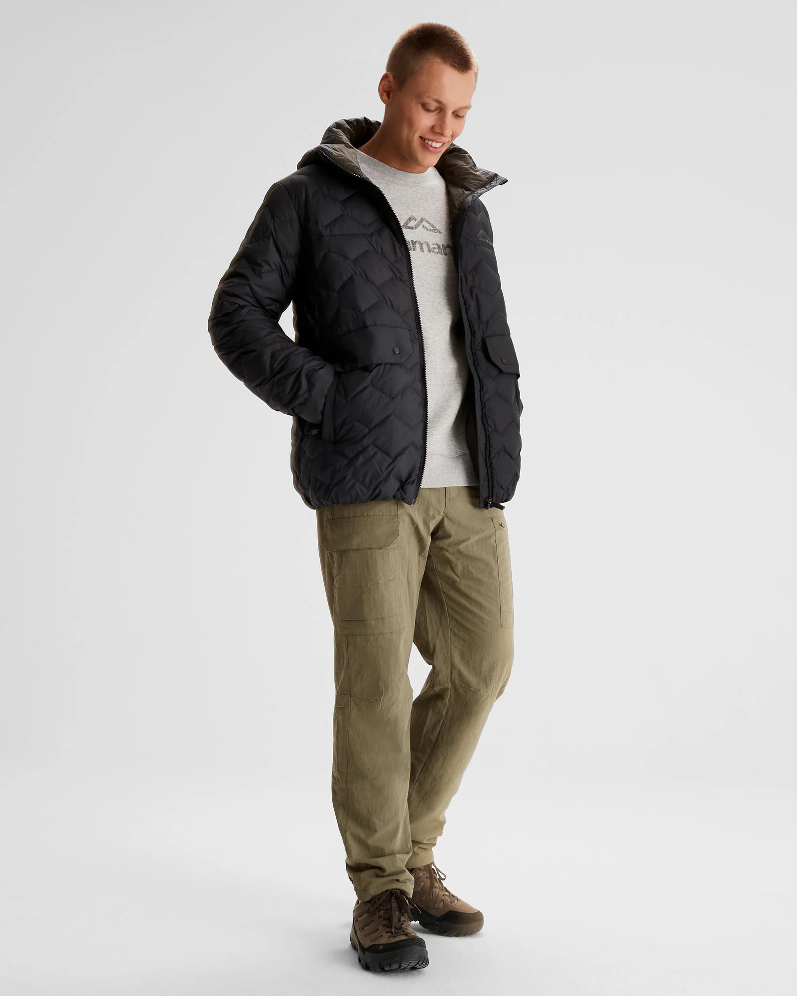 Men's Any Time Down Hooded Parka Jacket- Black Stingray - Image 2