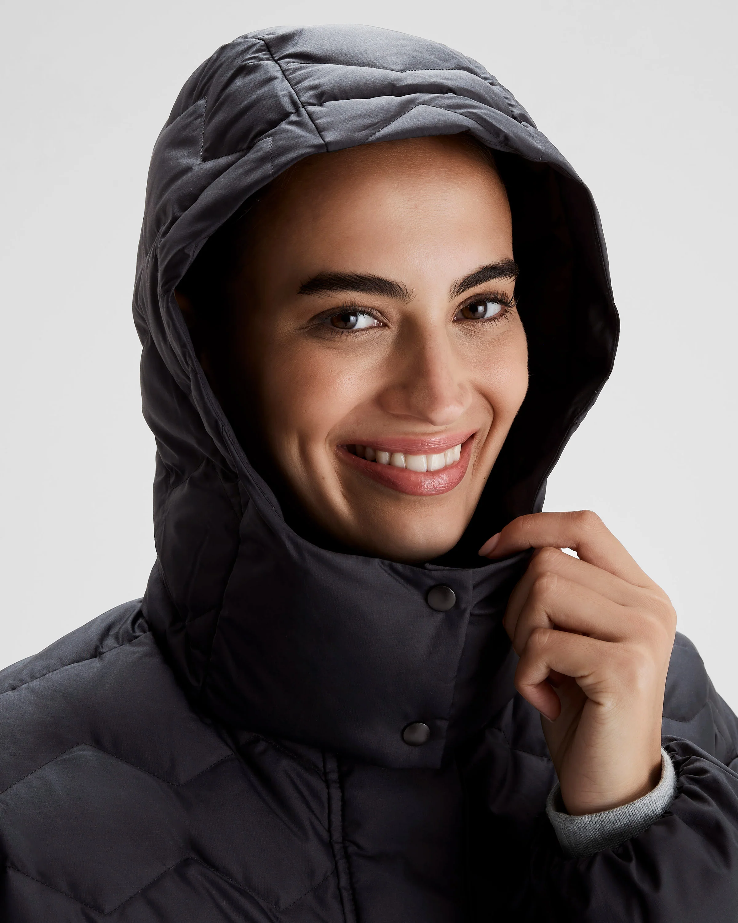 Women's Any Time Down Hooded Parka  Jacket- Black Stingray - Image 4