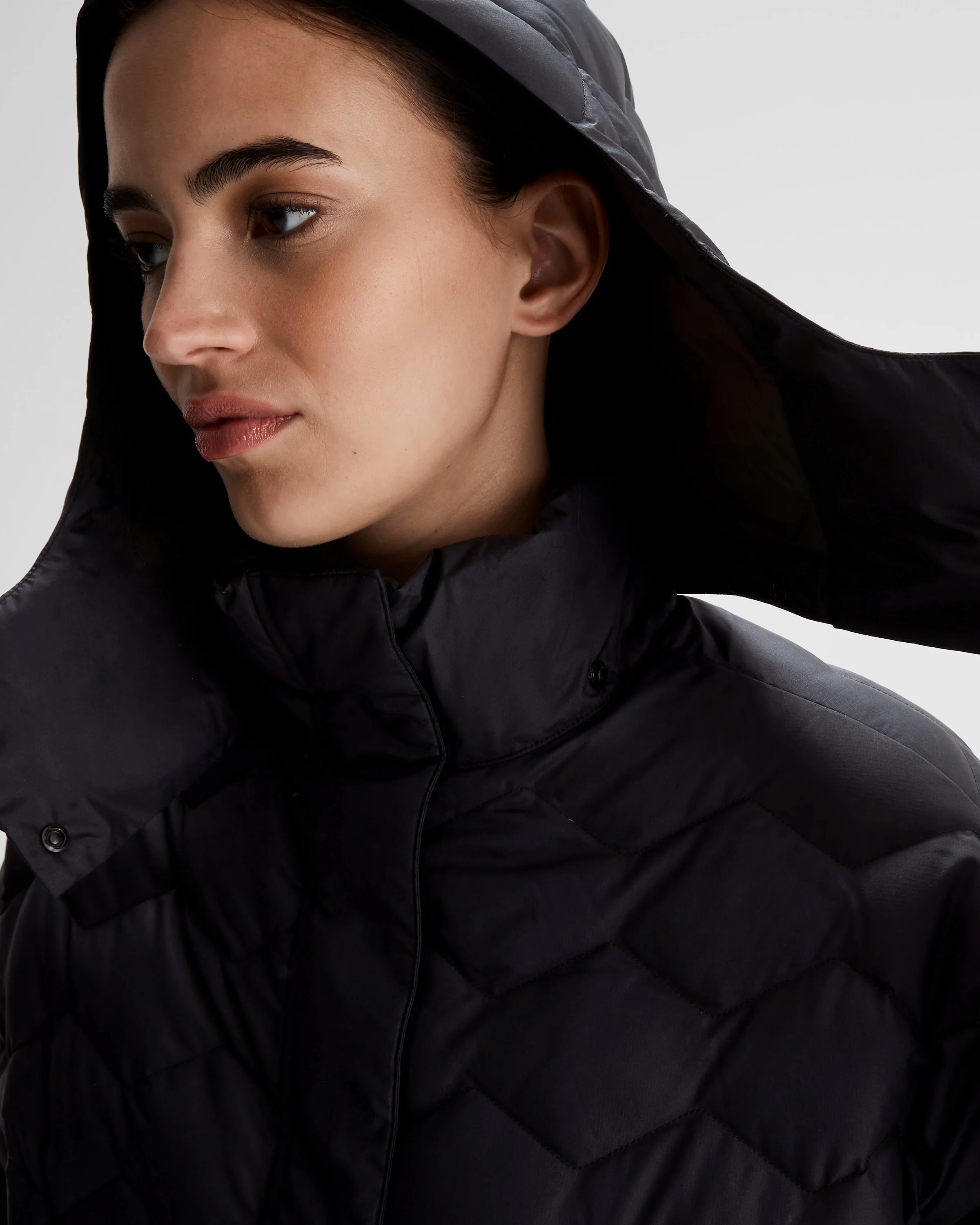 Women's Any Time Down Hooded Parka  Jacket- Black Stingray - Image 5