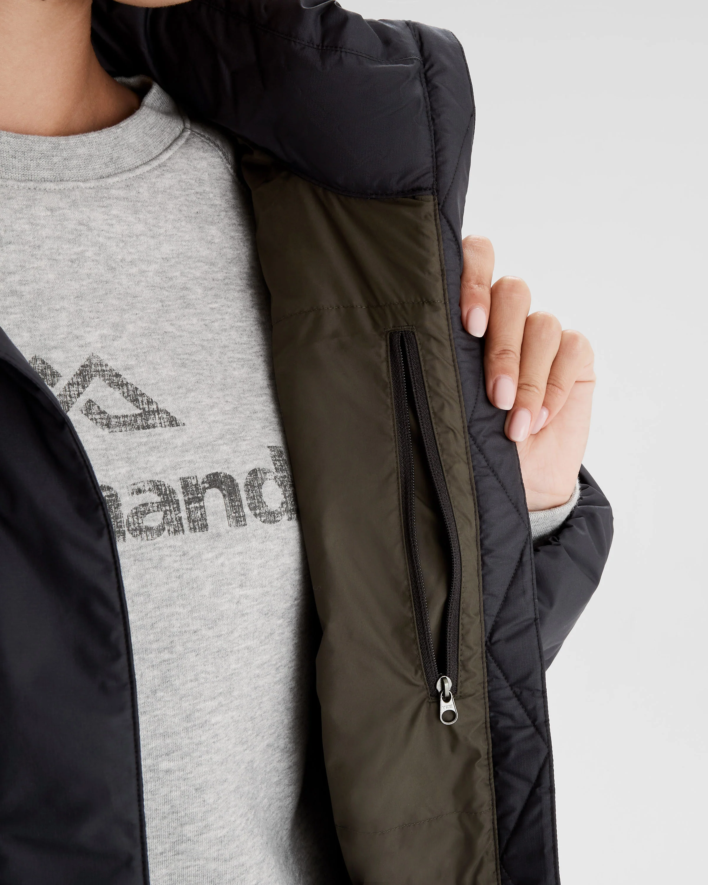 Women's Any Time Down Hooded Parka  Jacket- Black Stingray - Image 7