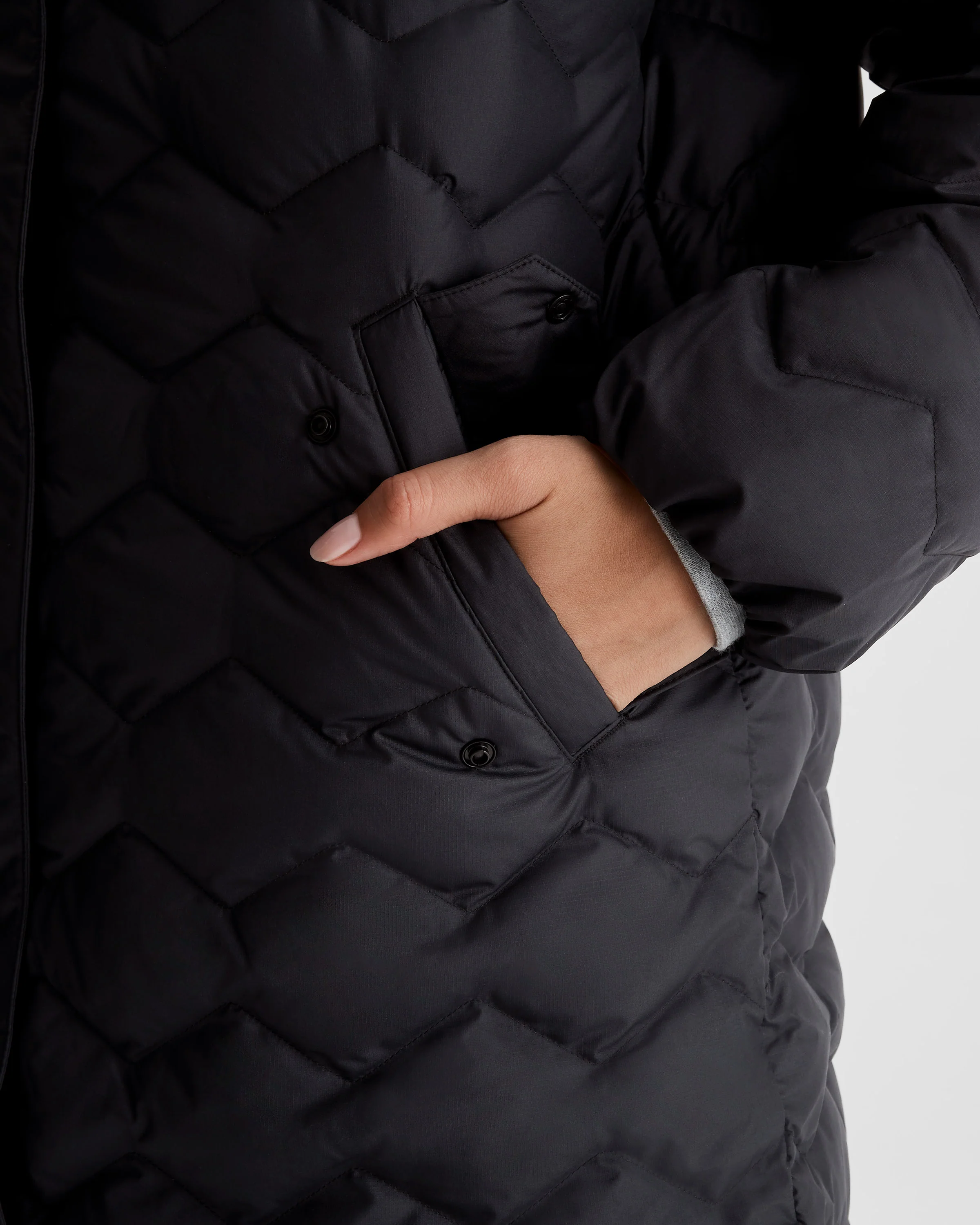 Women's Any Time Down Hooded Parka  Jacket- Black Stingray - Image 9