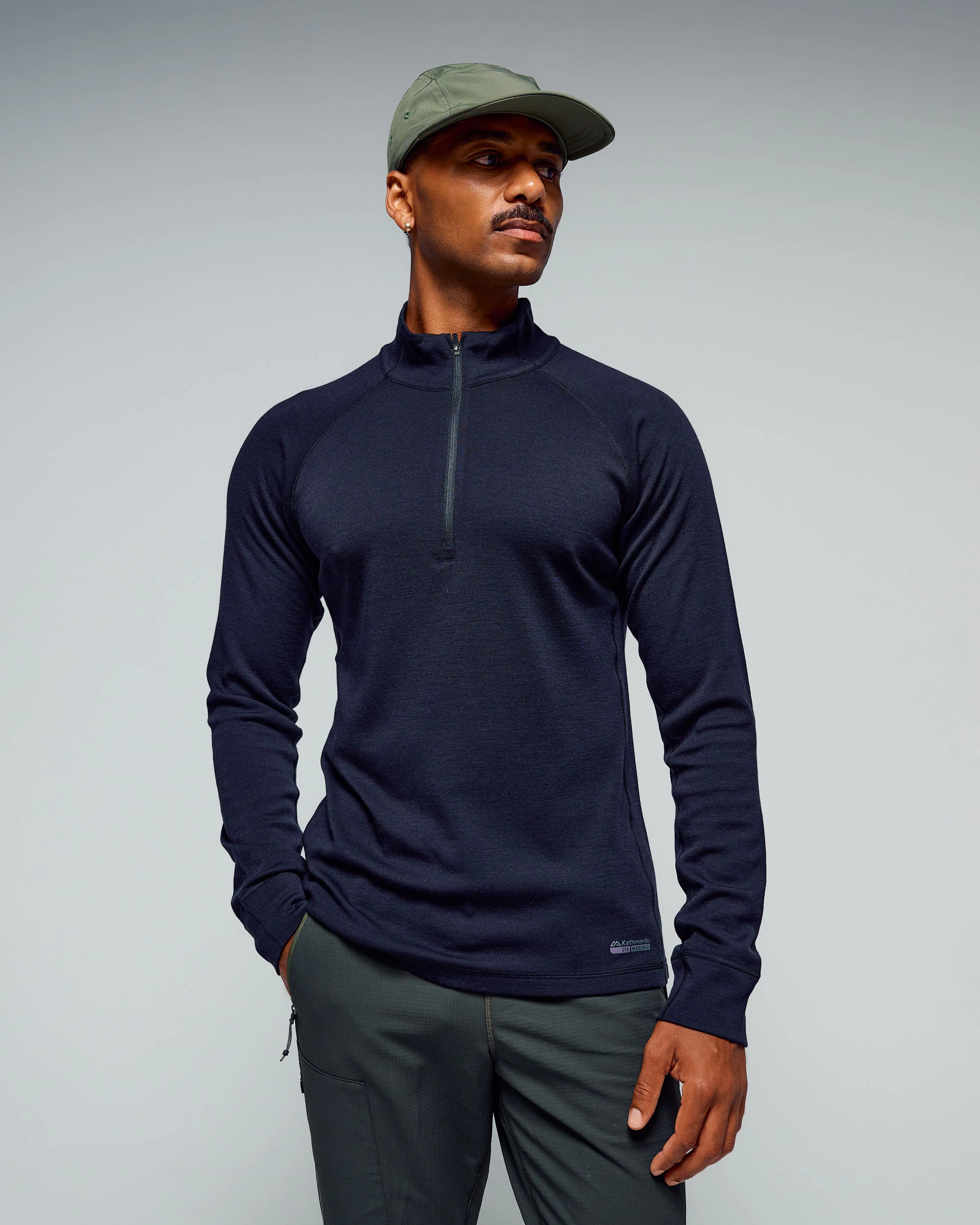 Men's K-Merino 250 Quarter Zip Long Sleeve - Black Stingray - Image 2