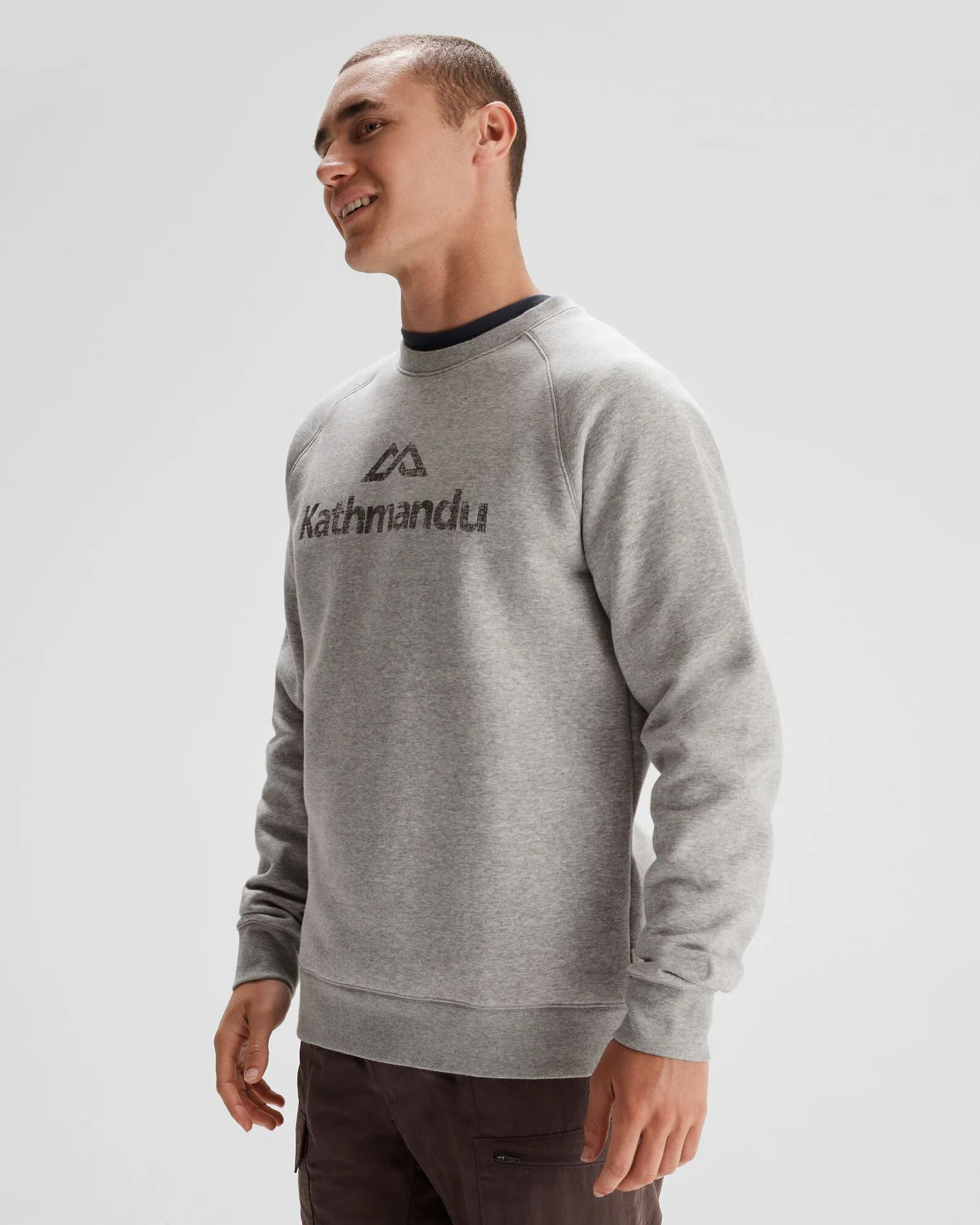 Men's Kathmandu Logo Crew Sweater - Light Grey Marle