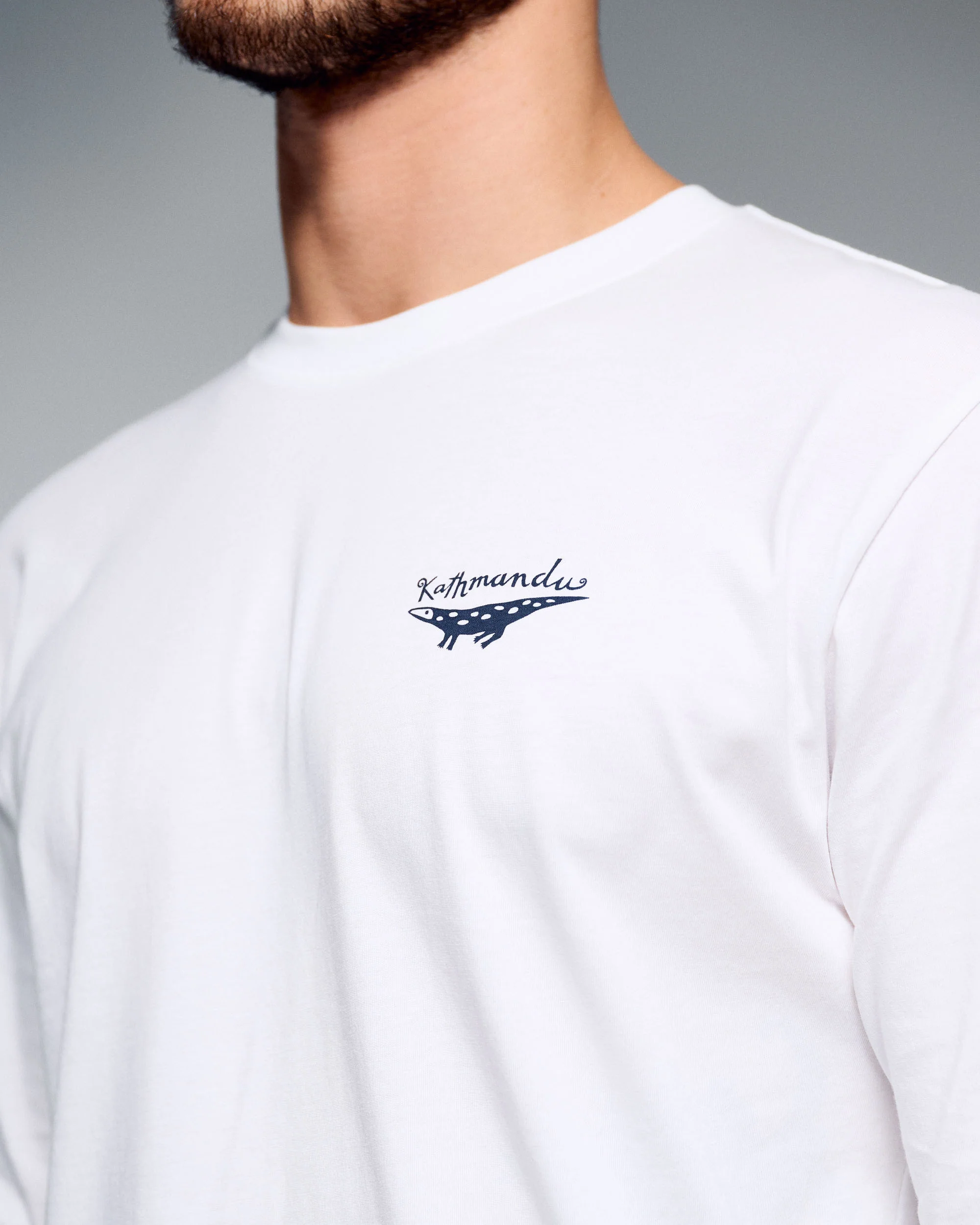 Men's Lizard Organic Cotton Long Sleeve T-Shirt White - Image 3