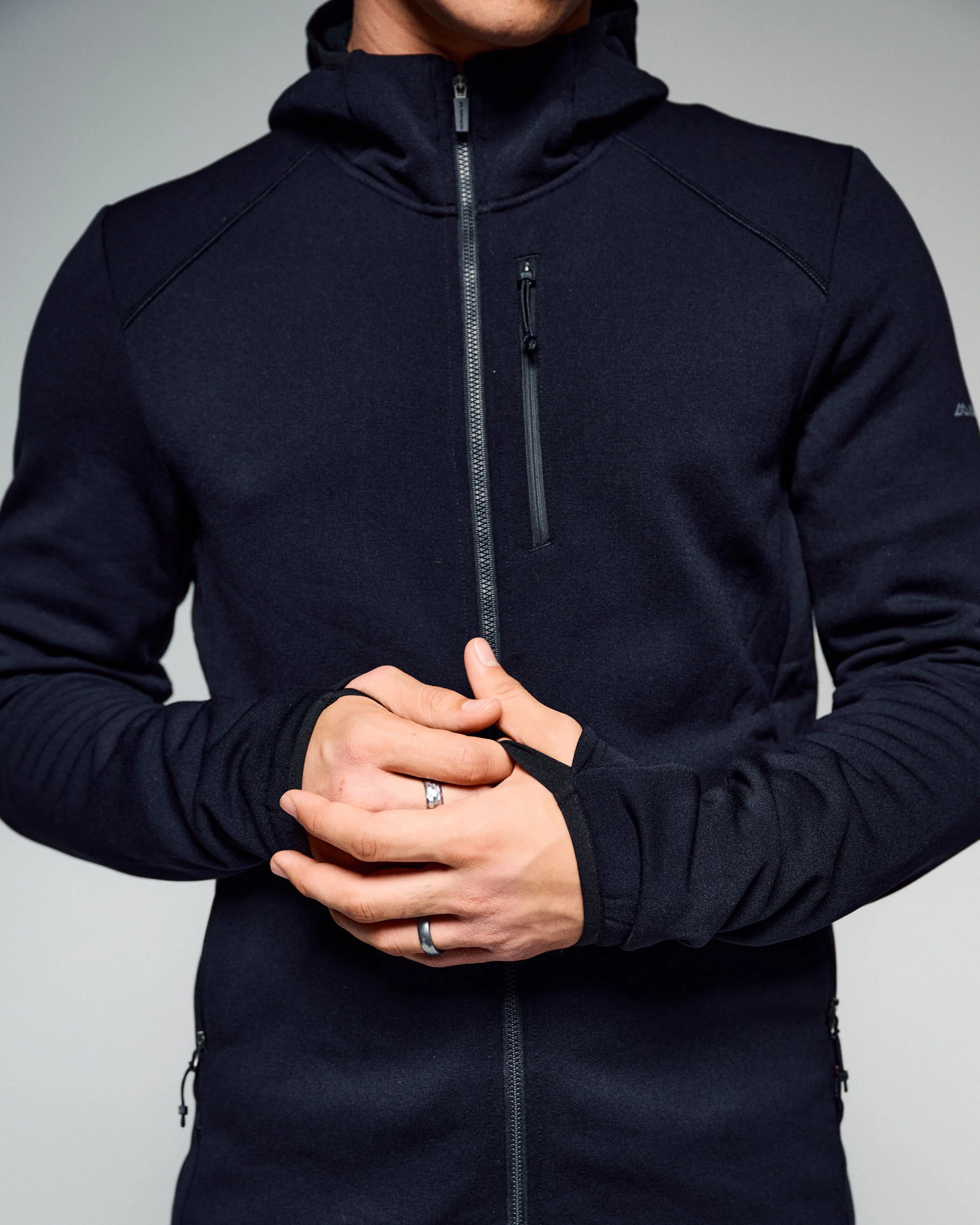 Men's Ridge Power Stretch Fleece Hood Jacket - Black Stingray - Image 2