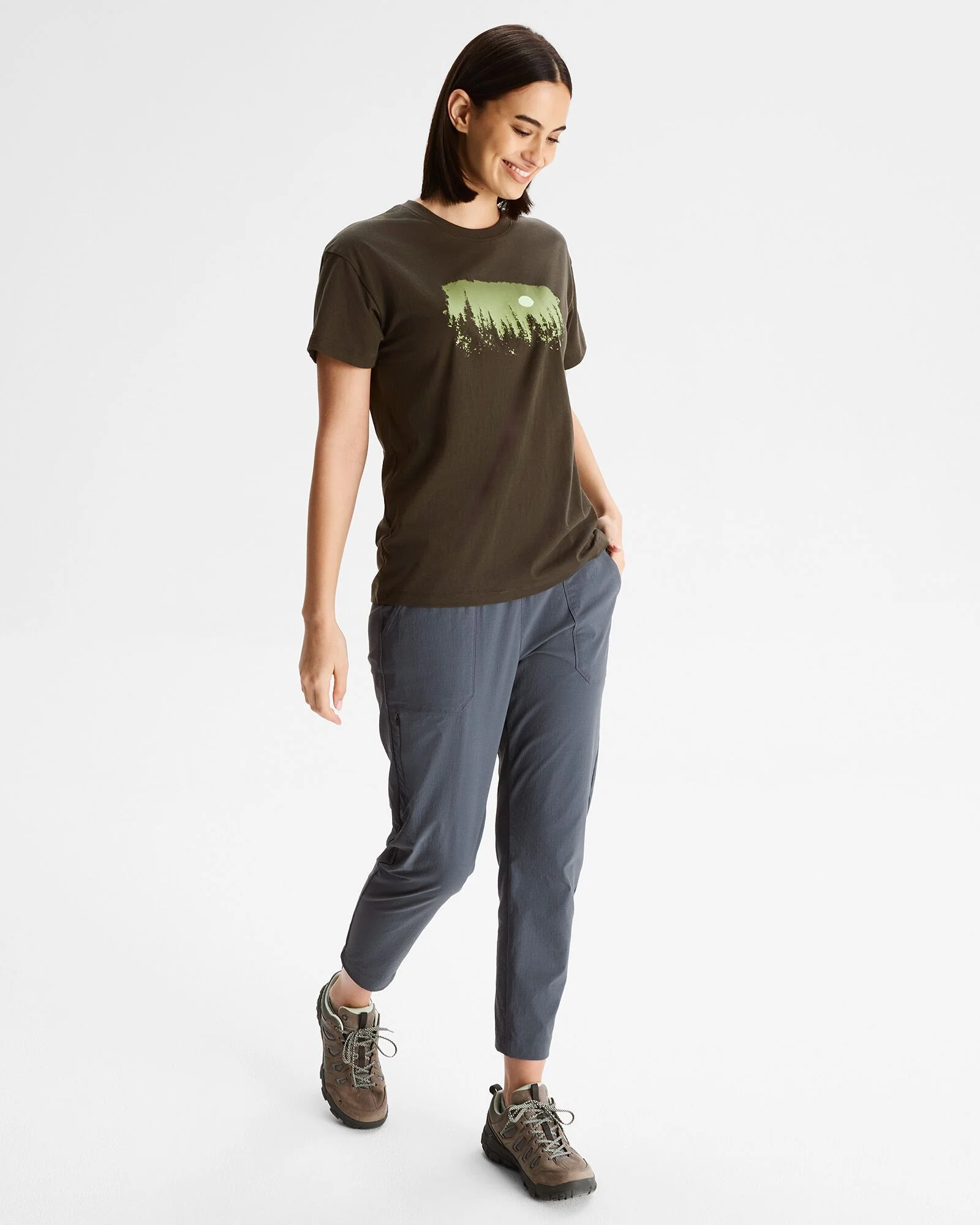 Women's Tree Line Organic Cotton T-shirt - Dark Moss - Image 2