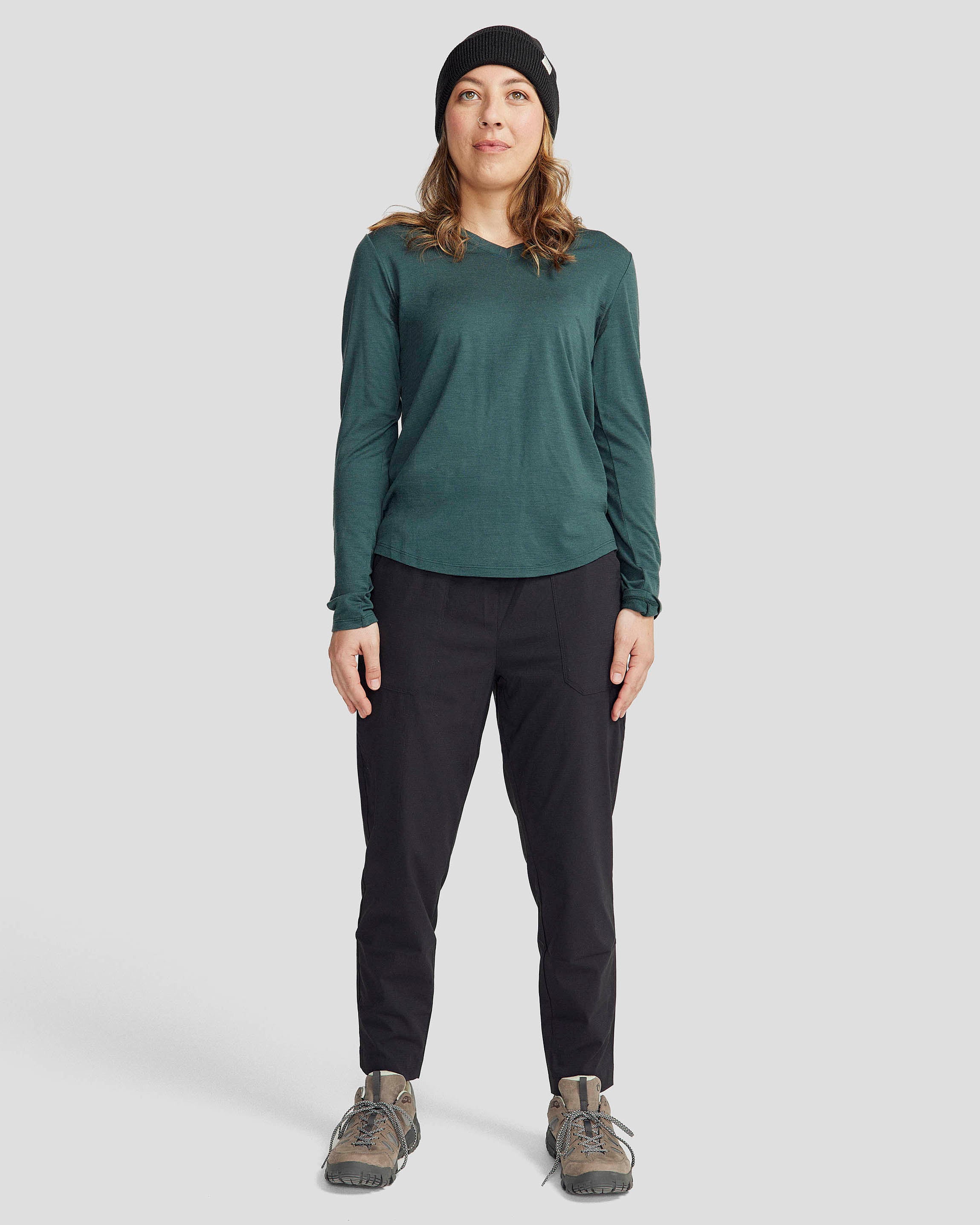 Women's 100% Merino Long Sleeve V-Top - Deep Forest - Image 2