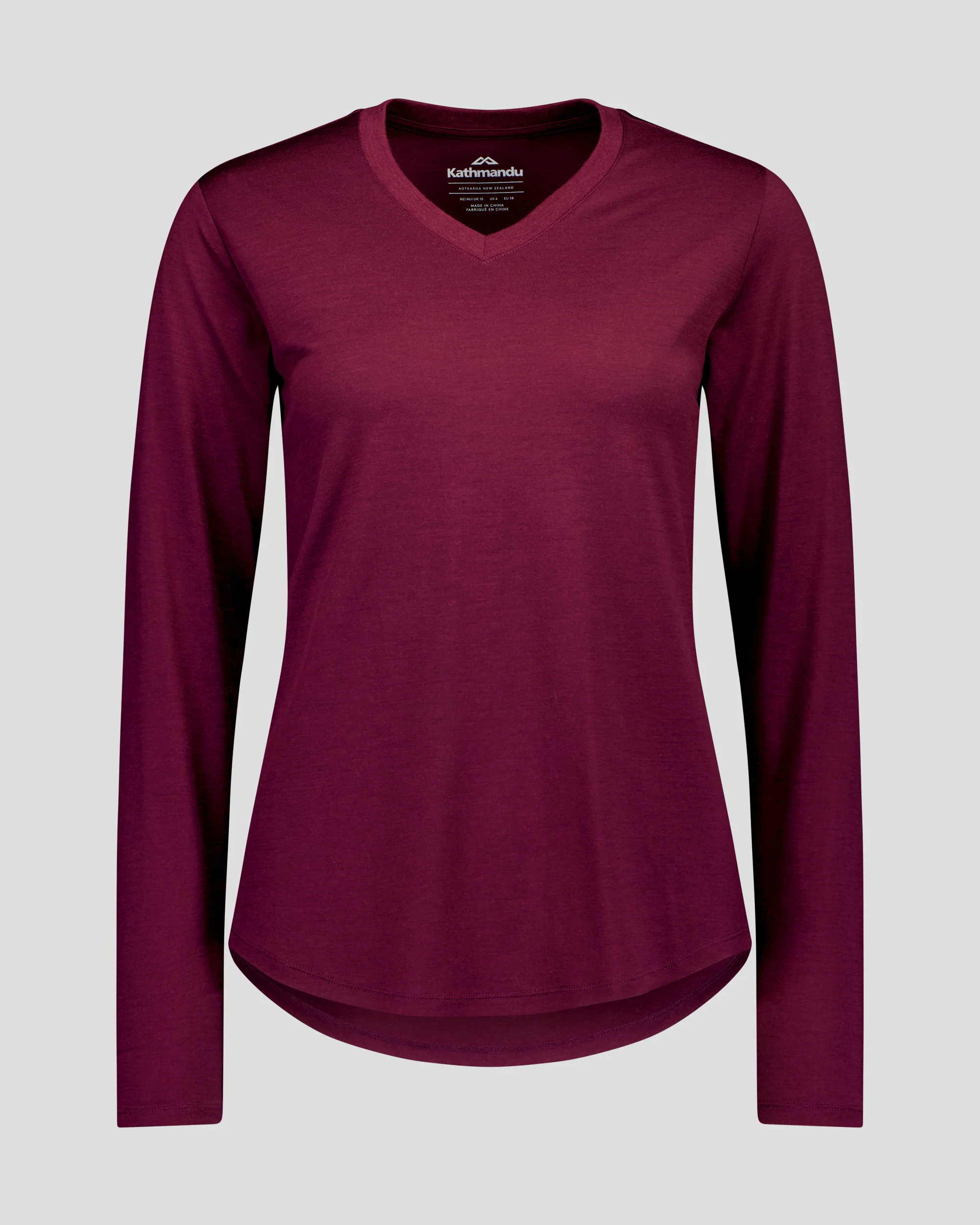 Women's 100% Merino Long Sleeve V-Top - Mulberry - Image 3