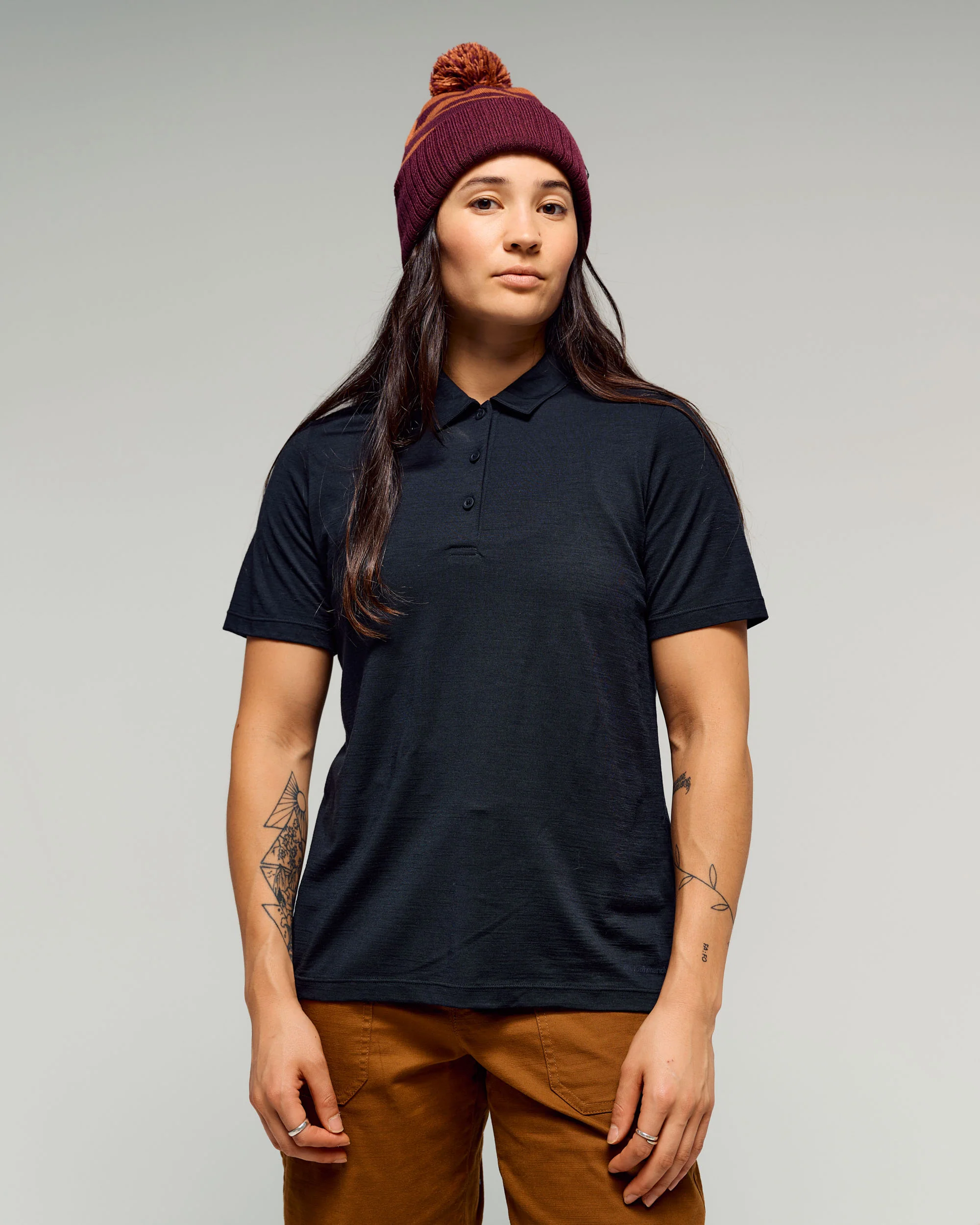Women's 100% Merino Polo - Black Stingray